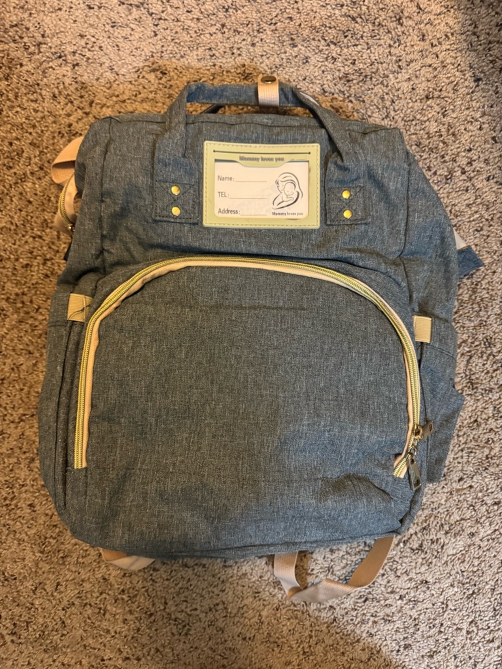 Gray Denim-Style Diaper Backpack